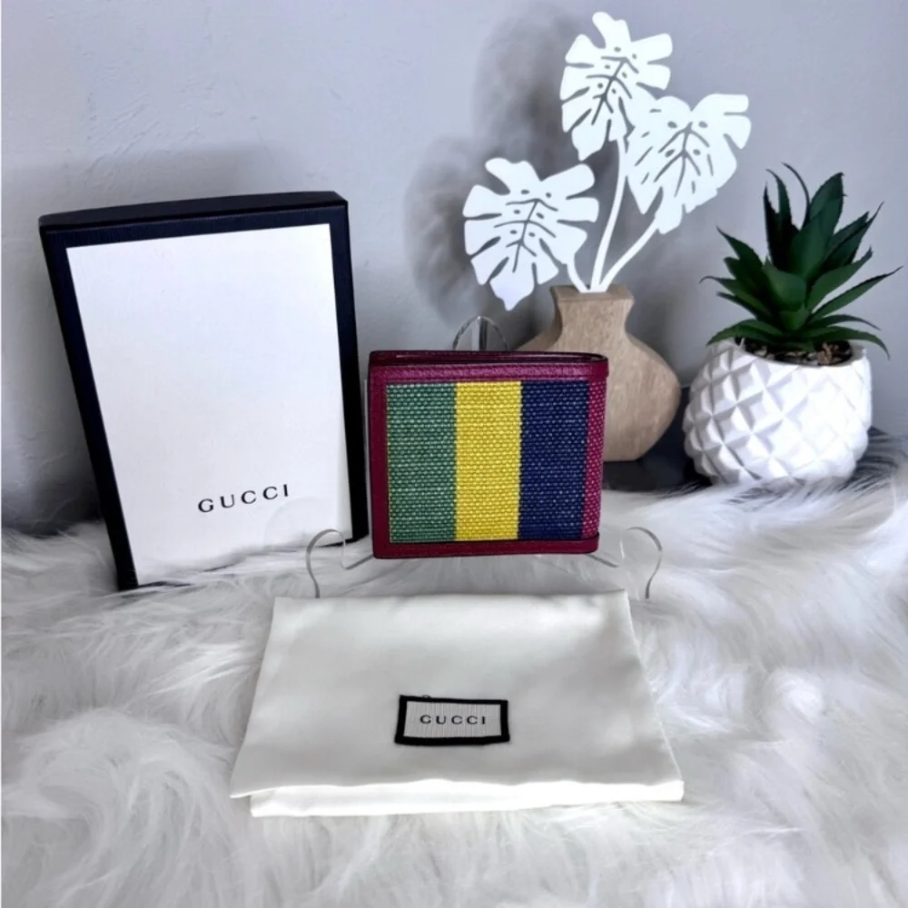 NWT Gucci All Inclusive Baiadera Stripe Bifold Canvas Wallet